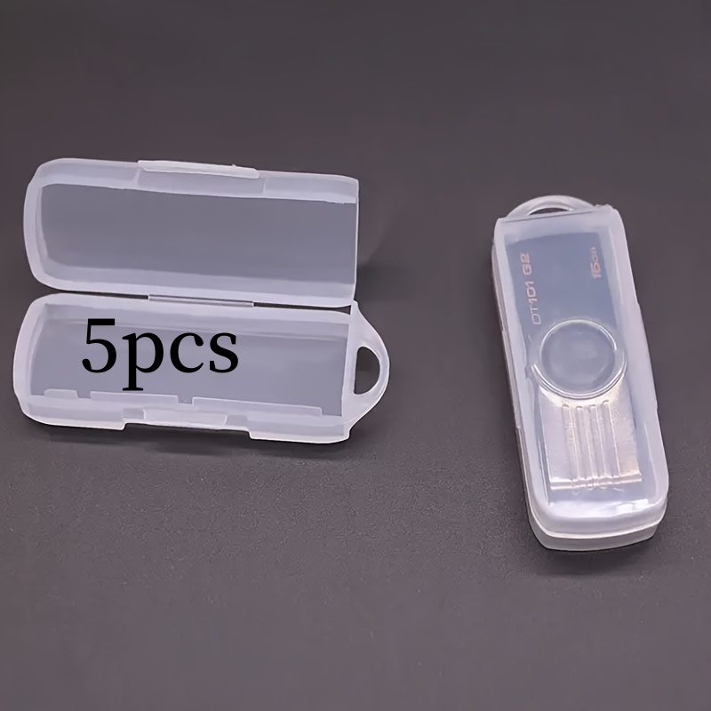 5pcs Mini Clear Pc Usb Flash Drive Case With Lid, Plastic Storage Box, Snap Rotating Drive Hook Design, Durable Protective Sleeve, Baskets, Boxes, And Containers, Suitable For Home Organization