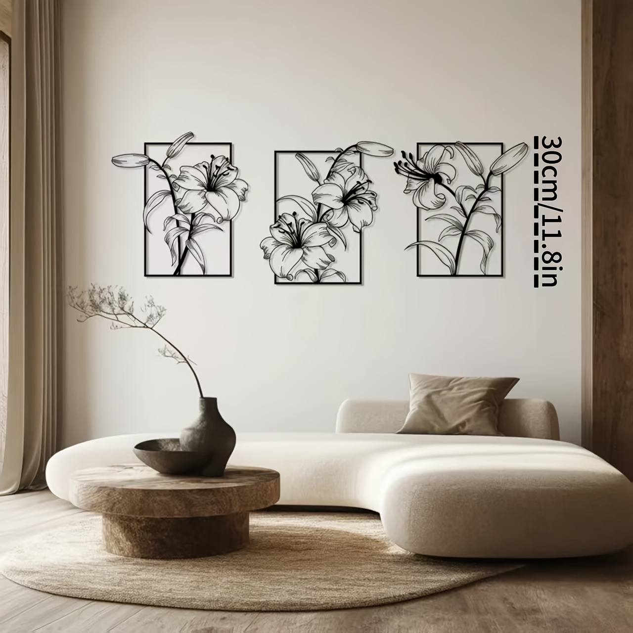 E-shop 3 Stück Große Lilien Metall Wandkunst-Paneele - Vintage Botanische Eisenblumen-Deko für Wohnzimmer, Küche, Garten, Veranda -