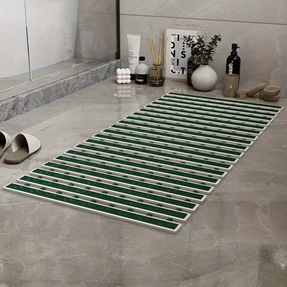bathroom tpe bamboo board bath mat non slip shower mat with striped design 1cm thick rubber backing 4400gsm durable bathroom floor mat for safety   bathroom mat safety shower mat modern bathroom decor nonslip backing Product details 7