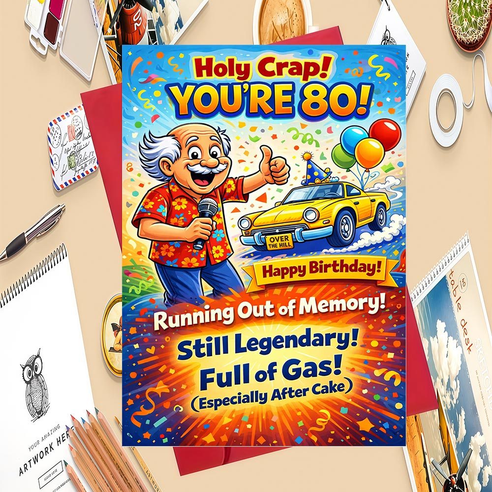 TEMU 1 Greeting Card And 1 Envelope 1pc Greeting Card For Grandfather Reaching 80th Birthday Celebrating His Fun Car Theme And Humorous Wishes For A