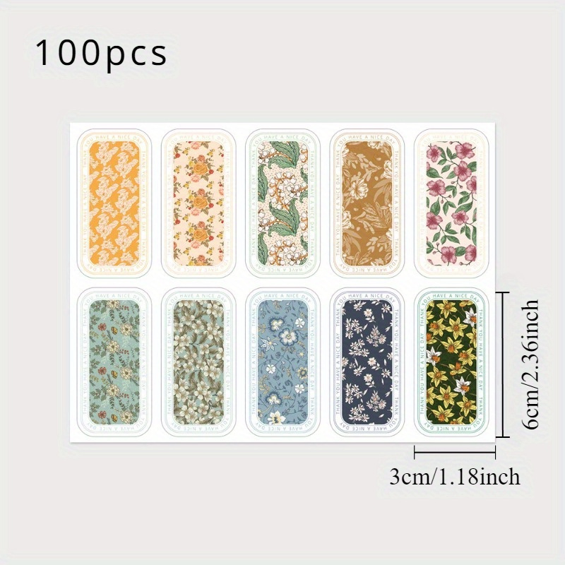 100pcs Vibrant Floral Stickers, Rectangular Paper Sealing Labels With Ornate Border Design, Easy To Apply - Ideal For Gift Boxes & Envelope Packaging, Gift Boxes For Gifts