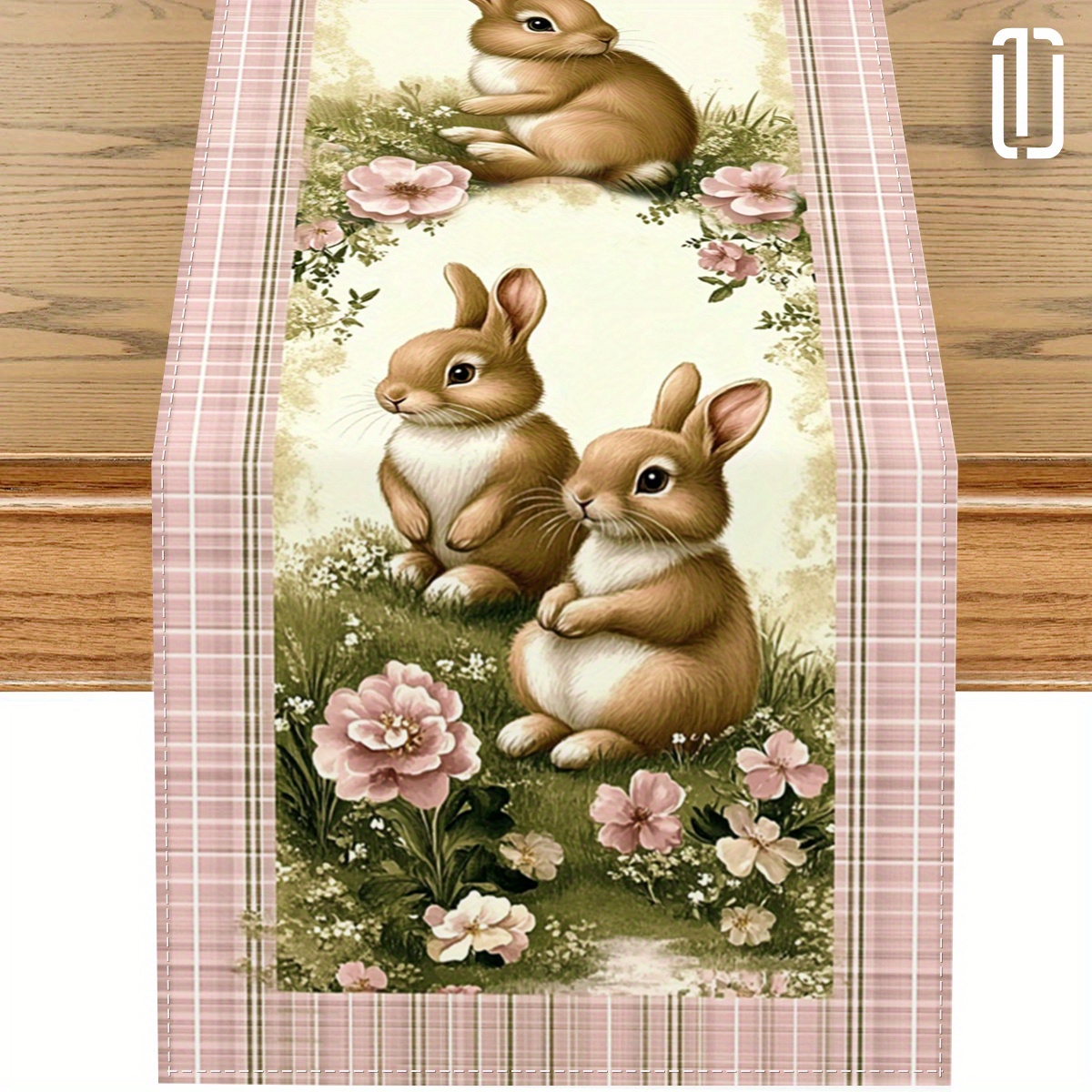 

1pc Easter Table Runner - Vibrant Bunny & Floral Design, 100% Polyester, Woven Spring Holiday Decor For Dining Tables