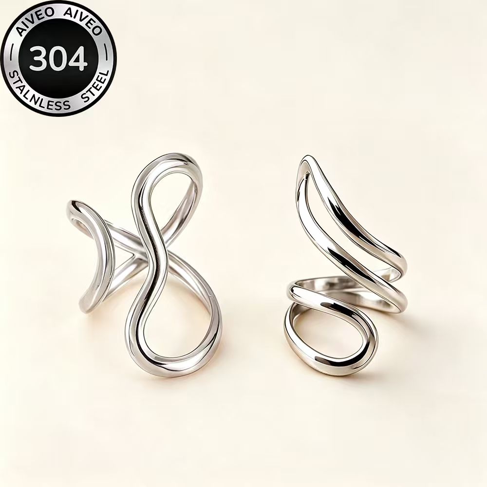 2pcs Golden Stackable Open Ring Set, Elegant Daily Wear