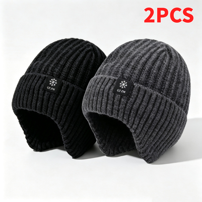 TEMU 2pcs Set - Matching Unisex Thick Ear Protection Hats, Gender-neutral Ultra-warm Autumn Winter Hats, Daily Outdoor Activities With Brimmed Ear