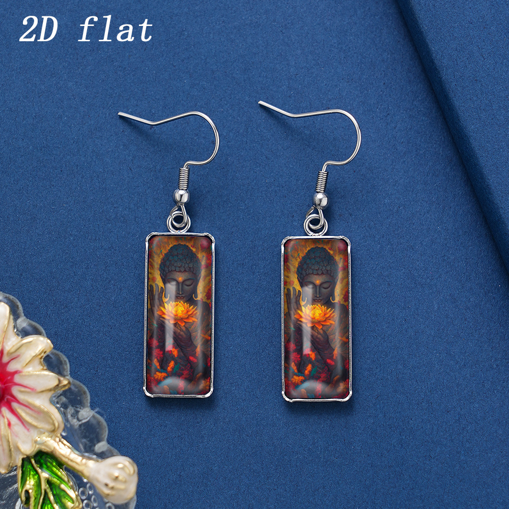 Zen Buddha & Lotus Printed Faux Gemstone Earrings