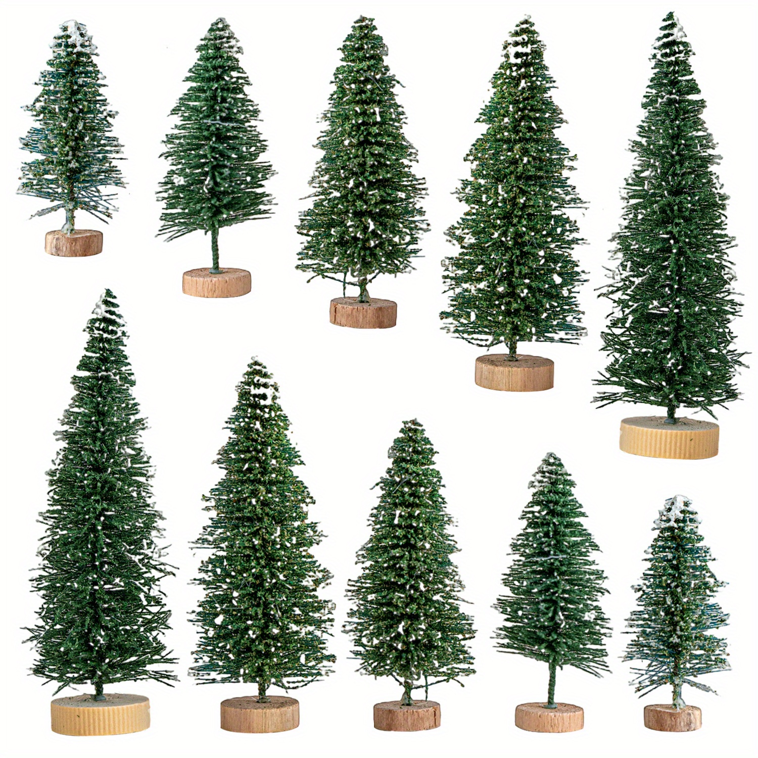 TEMU Set Of 10 Miniature Artificial Christmas Trees With Bottle And Wooden Bases, Perfect For Holiday Decorations, Christmas Parties, And Home Table