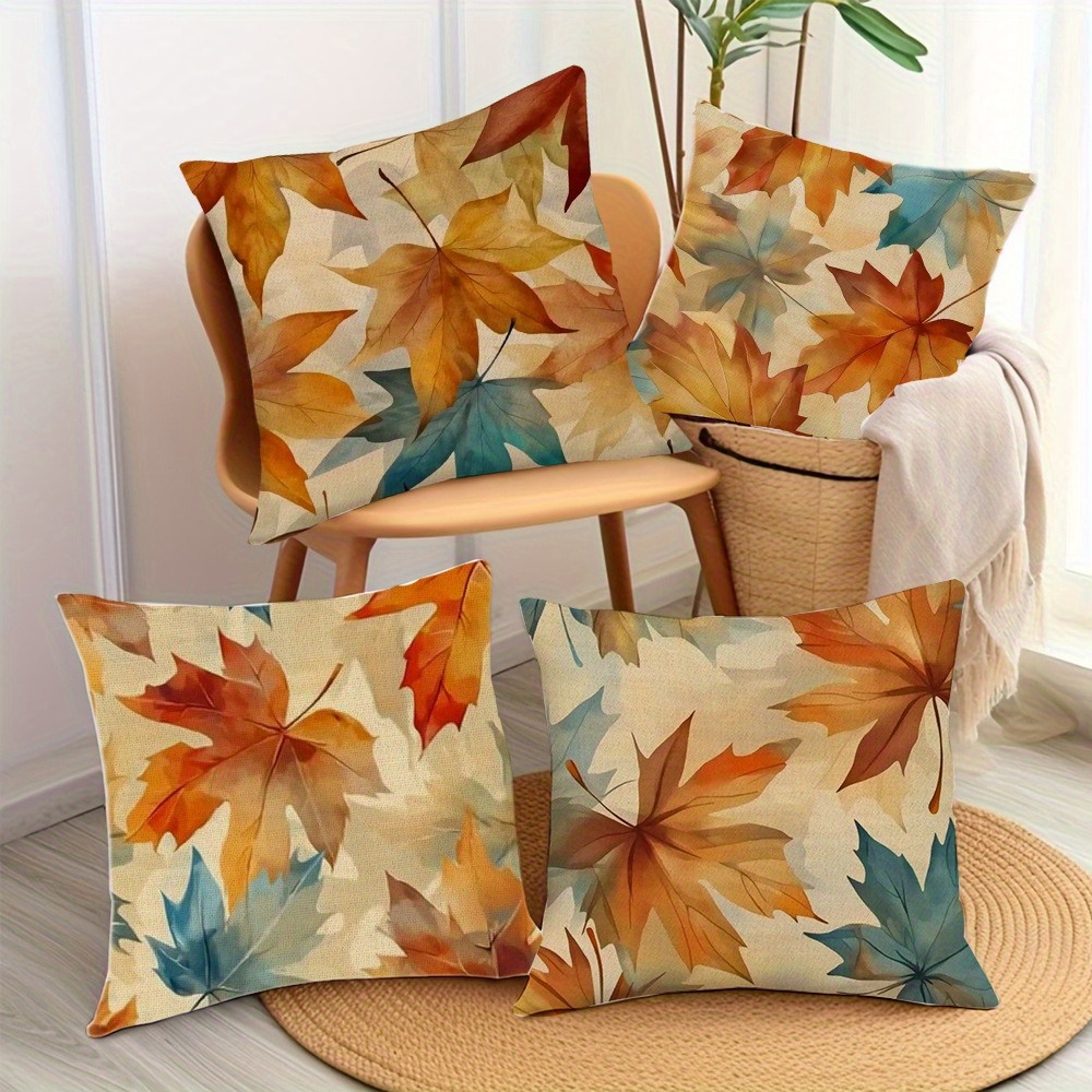 4pcs autumn thanksgiving maple leaf printed pillow covers double sided polyester zipper closure contemporary fall decor for living room bedroom sofa machine washable pillow inserts not included pillow covers for living room bedroom accents warm seasonal style durable fabric decorative pillowcases   festive pillowcases   textile accent pillowcases holiday   Product details 1