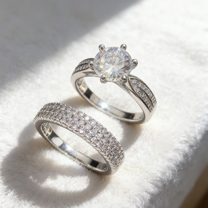 TEMU 2pcs Women's Engagement Rings, Exquisite, Stylish, Luxurious, And Stackable Couple Rings, Suitable For Engagement, Proposal, Wedding, Banquet,