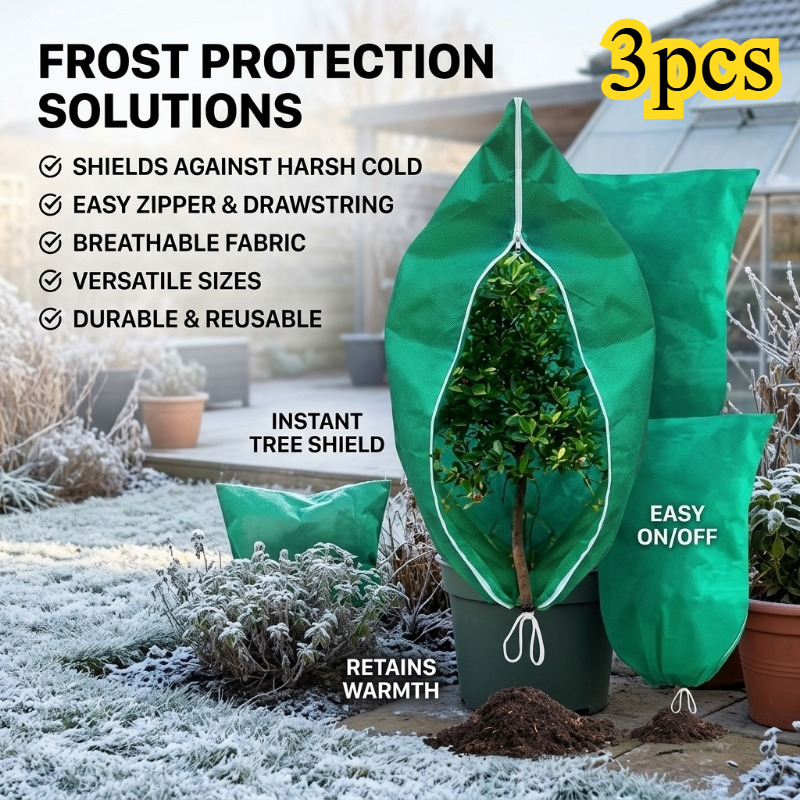 TEMU Lot de 3 / Housses de contre le gel pour plantes d'hiver 100x80cm, Sacs de réutilisables pour plantes à cordon de serrage, Housses chaudes pour