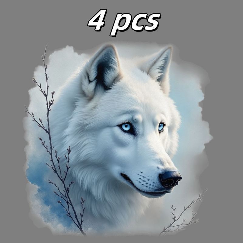 4pcs/5inch-scratch-resistant, Waterproof And Stickers For Cars, Motorcycles And Computers- White Wolf Graphic T-shirt - - Wolf Design, Tee, Comfortable And Breathable - Perfect For , Nat