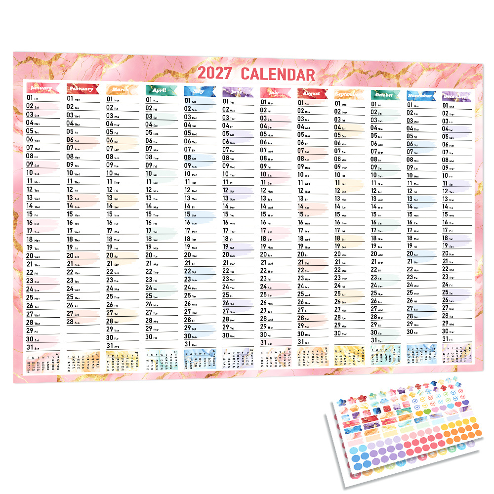 TEMU 1 Set Large Self-stick Wall Calendar 2027 Planner With Monthly Tabs, Daily Pages, Stickers & Washi Tape Suitable For Home, Office, School