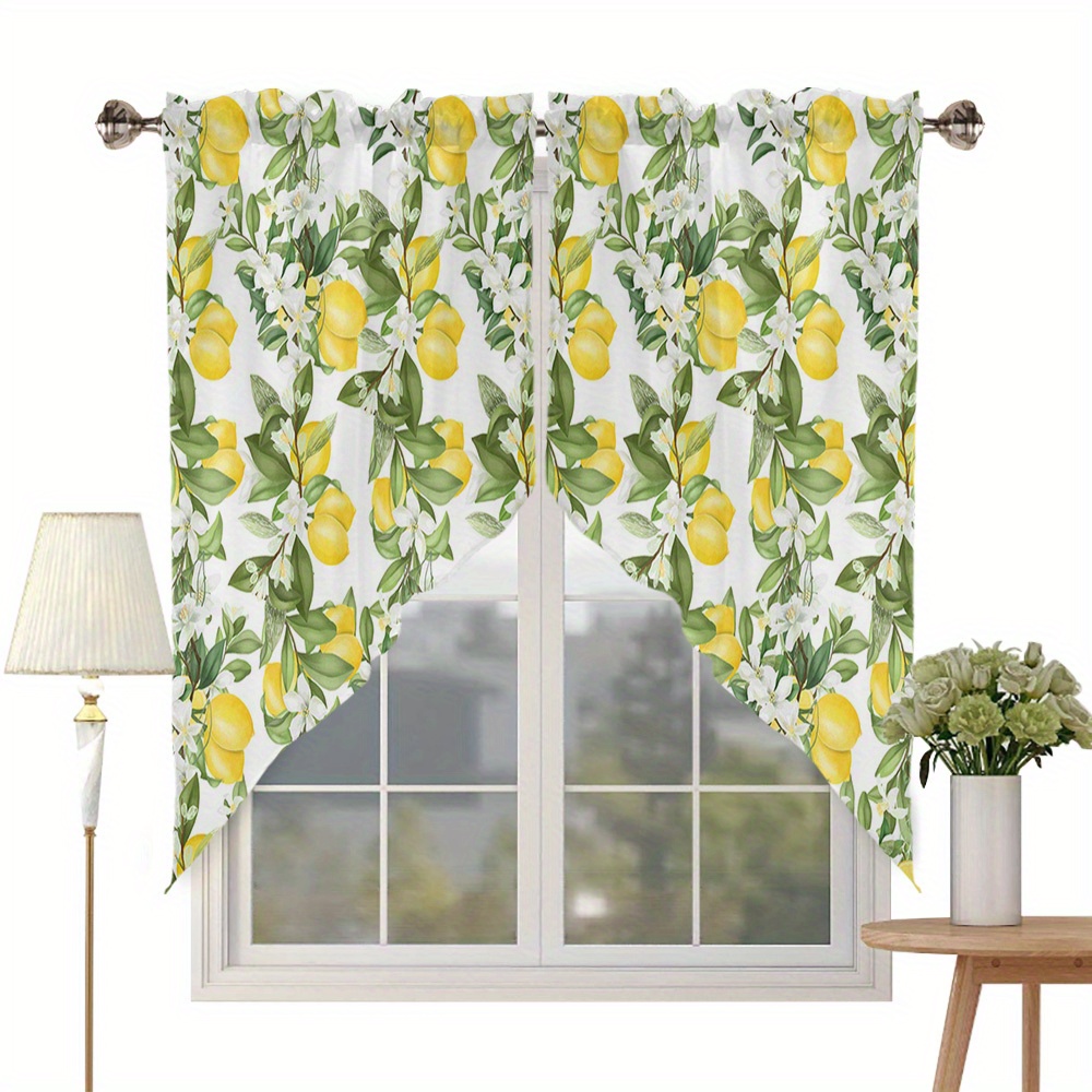 E-shop 1 Set Dreieckige Küchenvorhänge, Sommer-Zitronenvorhänge für Fenster, Halbverdunkelung mit Stangenöffnungsdesign, Geeignet für Küchendekoration,