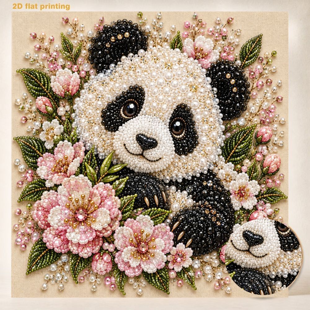 TEMU Kit de Peinture DIY à , Peinture DIY Panda Floral à , Œuvre d'Art à , Peinture Décorative Plate à Perles Rondes Brillantes, Ornement Mural à