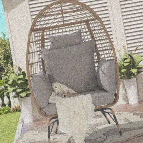 large egg chair for indoor outdoor use wicker design with cushion and pillow comfortable hanging seat for porch backyard balcony patio beige supports 600lbs
