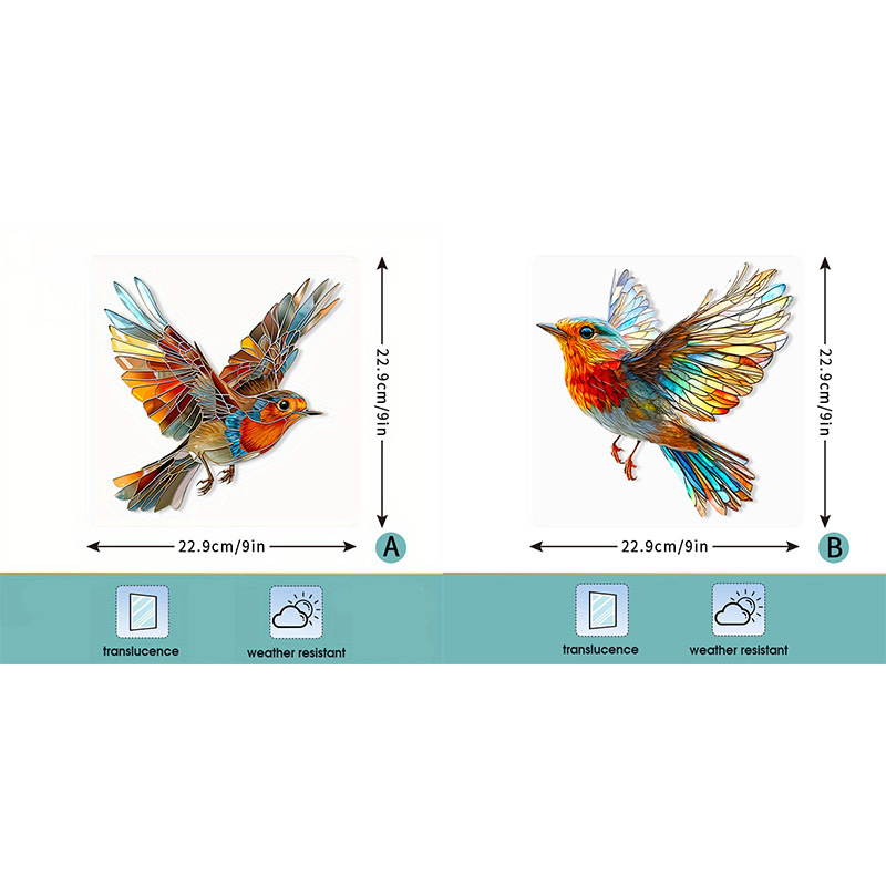 TEMU 1 Set Of 2pcs Stained Glass Flying Bird Electrostatic Window Clings, Vintage Church-style Bird Decorative Stickers, Stained Glass Bird Window