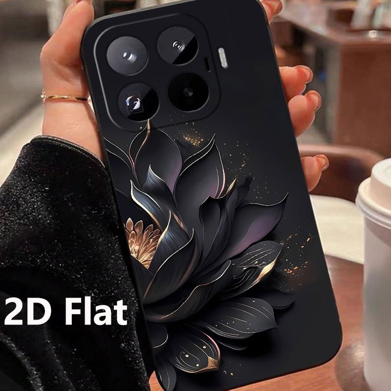 TEMU Phone Case - 2d Flat, A Tpu Phone Case. Suitable For Xiaomi 17t/17t Pro, This Phone Case Is Black With A Black Lotus Flower Pattern Printed On