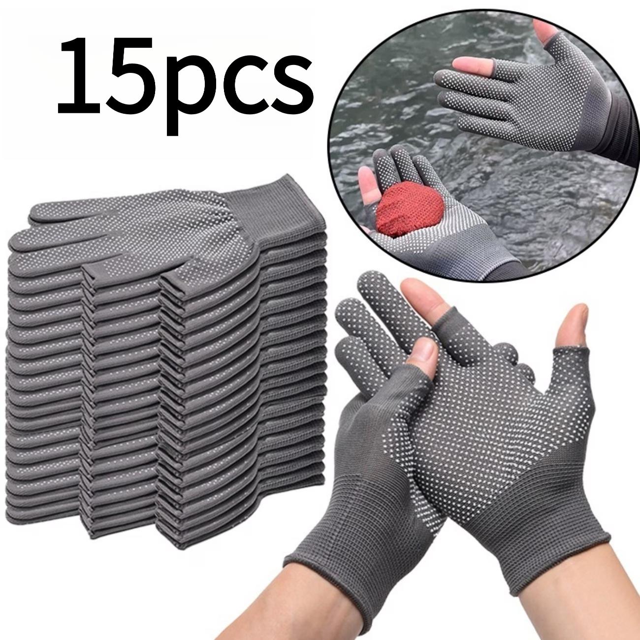 TEMU 15pcs Per Pack Nylon Anti-slip Dotted Gloves, Available In With White Dots And Grey Base With White Dots. Lightweight And Durable, Suitable For
