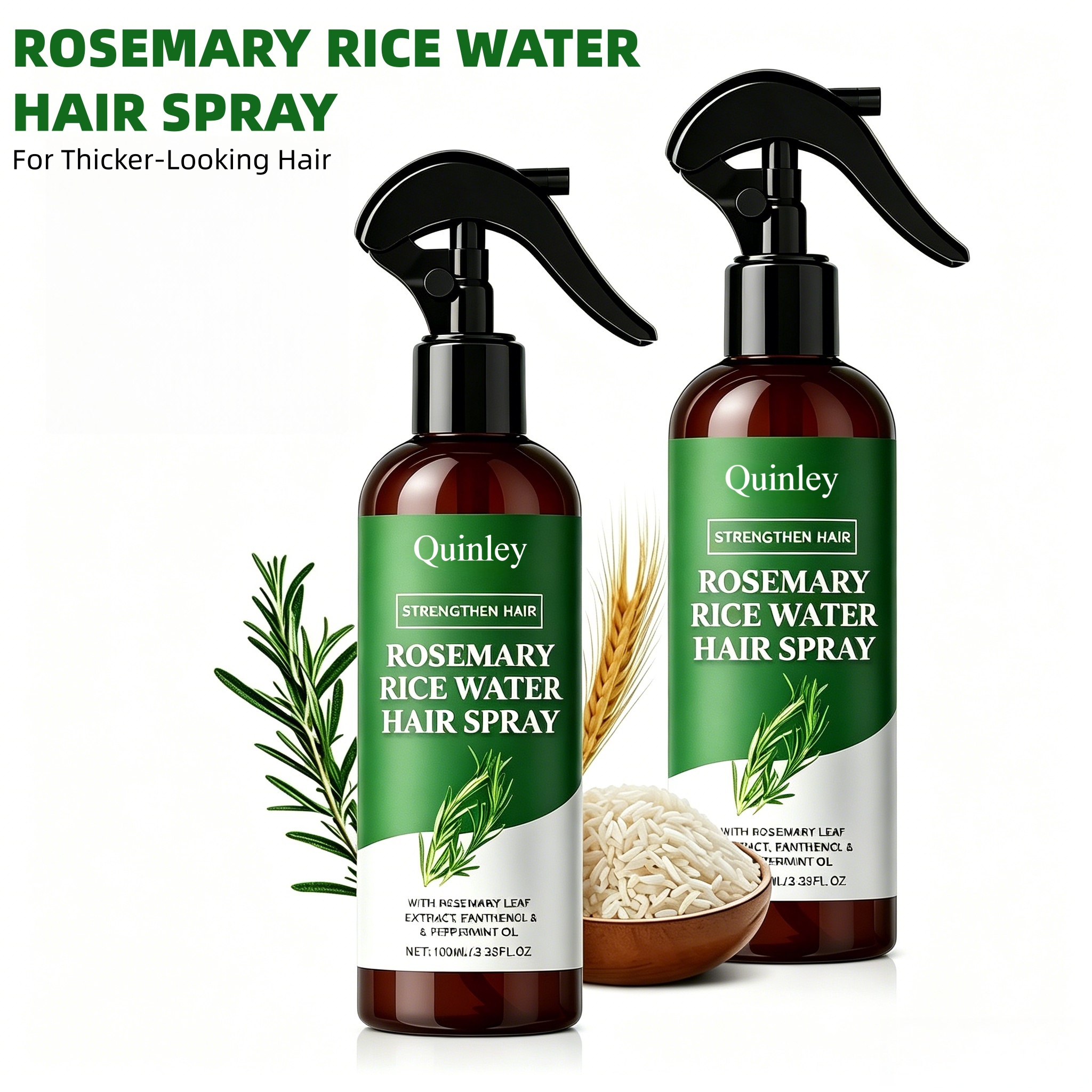 TEMU 2pcs Set[for Thicker-looking Hair] 15-day Fermented Rosemary Rice Water Hair Spray. Multi-effect Hair Care: Volumizing, , Heat Protection. Deep