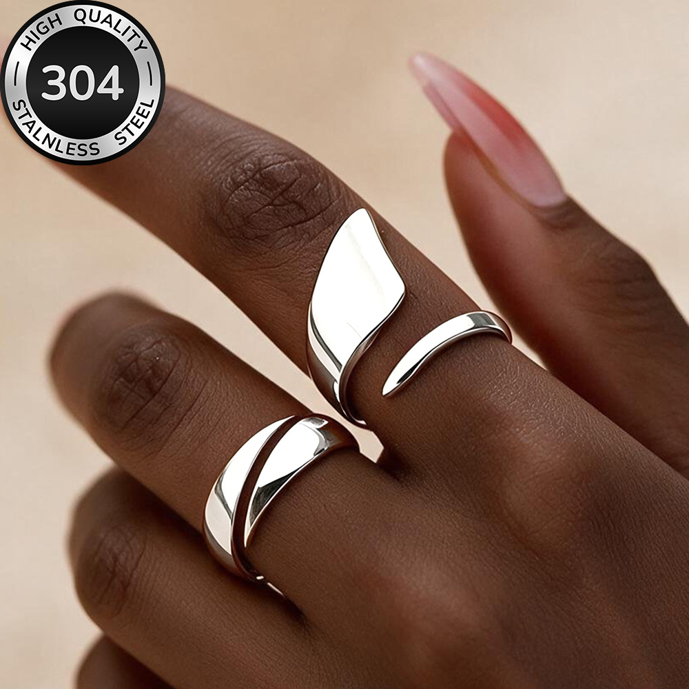 2pcs Golden Stackable Open Rings Set, Hypoallergenic Stainless Steel