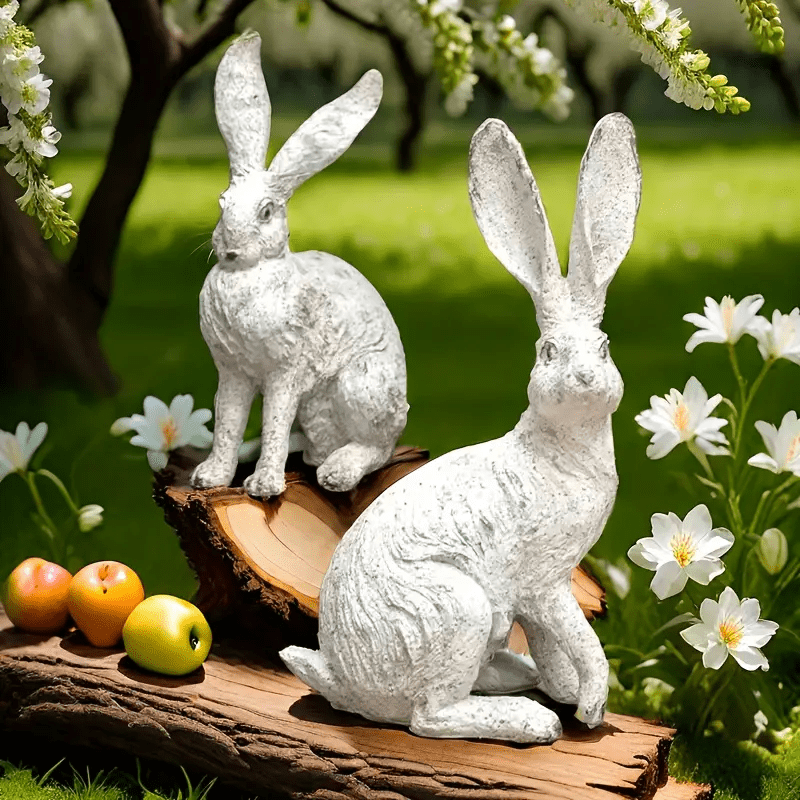 TEMU 2pcs Resin Rabbit Ornaments, Decorative Rabbit Sculptures, Sitting Rabbit Figures For Garden, Lawn And Balcony, Gardening Animal Decor