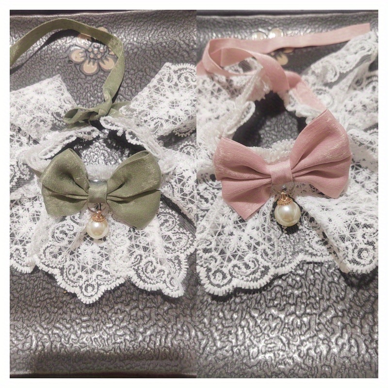 TEMU 2pcs Cat Princess Scarf Bow Cute Photo Dog Pet Collar Bib Saliva Towel Knit Neck Scarf Decoration Bib, Without Battery
