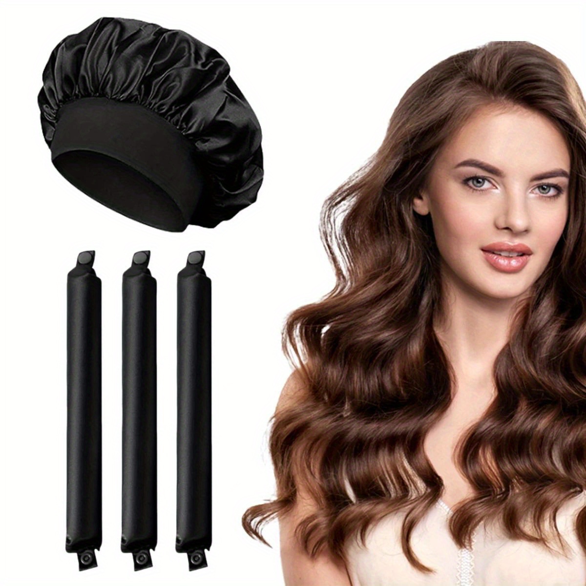 TEMU Heatless Curling Rod Headband With Sleeping Bonnet Curler No Heat Hair Rollers Satin Curlers Lazy Curls Styling Tools