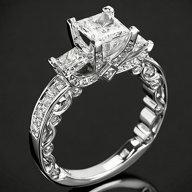 Luxury Synthetic Zircon Three Stone Engagement Ring for Teens