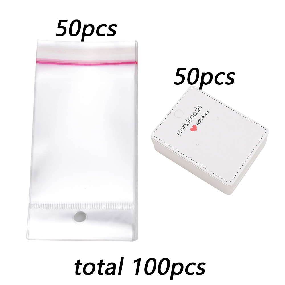 Image of 100pcs Jewelry Packaging Set - Paper Earring Display Cards With Opp Bags For Jewelry Packaging, Jewelry Making Display & Packaging Supplies, Beading&jewelry Making