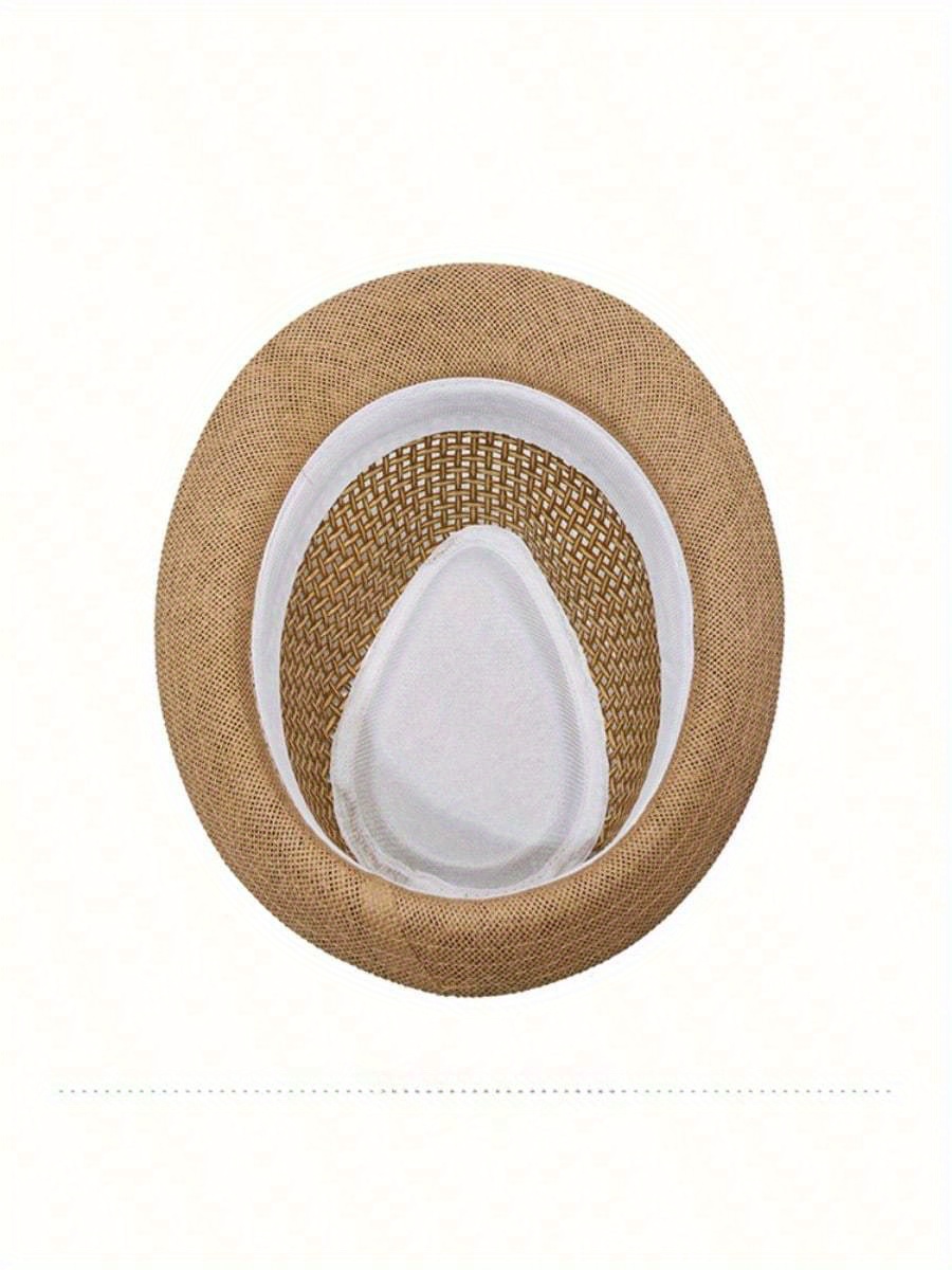 breathable sun cap trilby sun hat outdoor straw fedora hat men retro jazz hat details 9