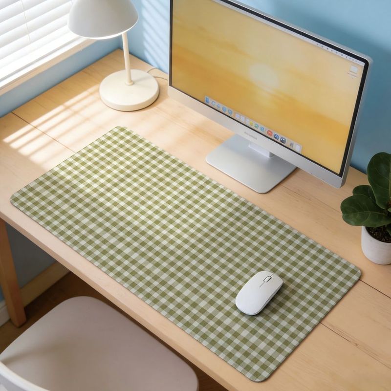 TEMU 2dflat Modern Minimalist Ins-style Green Checkered , High-quality Rubber Base, High Aesthetic Value And Durable Desktop Mat, Office Desk