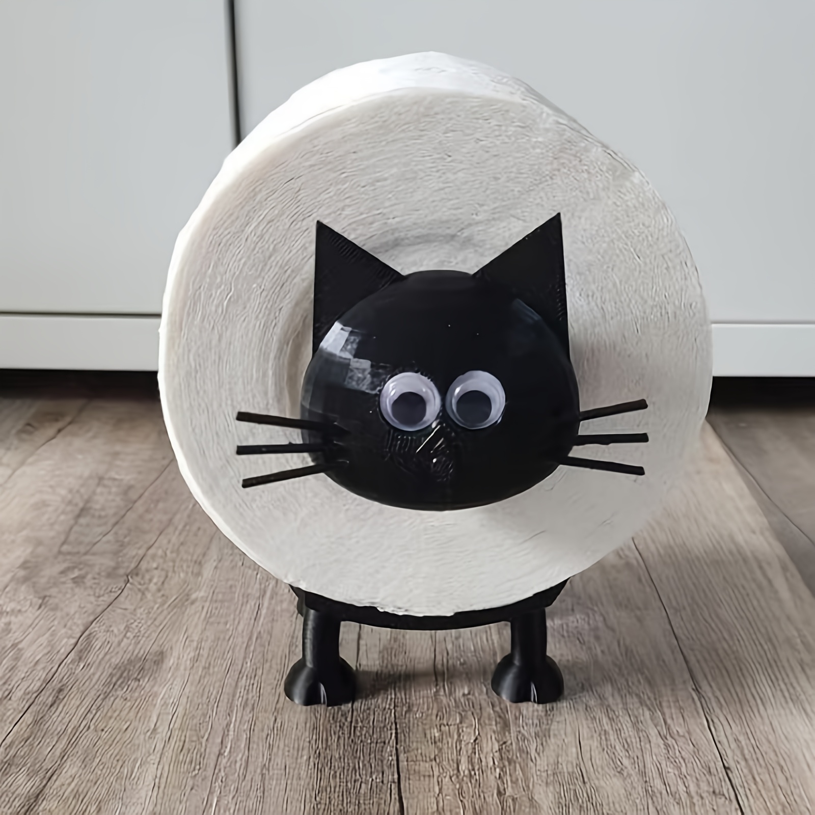 迷人的黑猫卫生纸架 - 一款潮流的浴室用品，采用可爱的脸部设计，配有自粘塑料底座，是猫咪爱好者的理想礼物，不含纸巾，浴室装饰和配件 商品详情 0