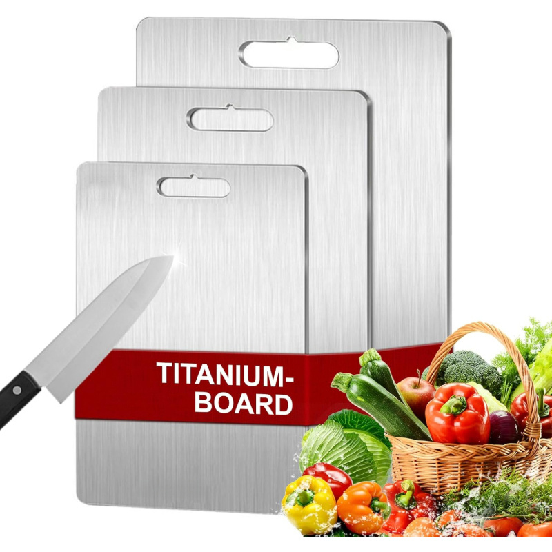 Titanium Chopping Board, Stainless Steel Titanium Cutting Board, Double-Sided Food Grade Chopping Board, Titanium Cutting Board for Meat, Fruit, Pack of 3, Food Prep Board, Meat Chopping Board, Modern Kitchen Tool, Durable Kitchenware, Sturdy Construction,   Metal, Multipurpose Board, Professional Cooks, Cooking Enthusiasts