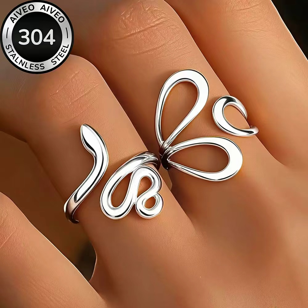 Women's 2pcs Stackable Open Ring Set, High-Quality Stainless Steel