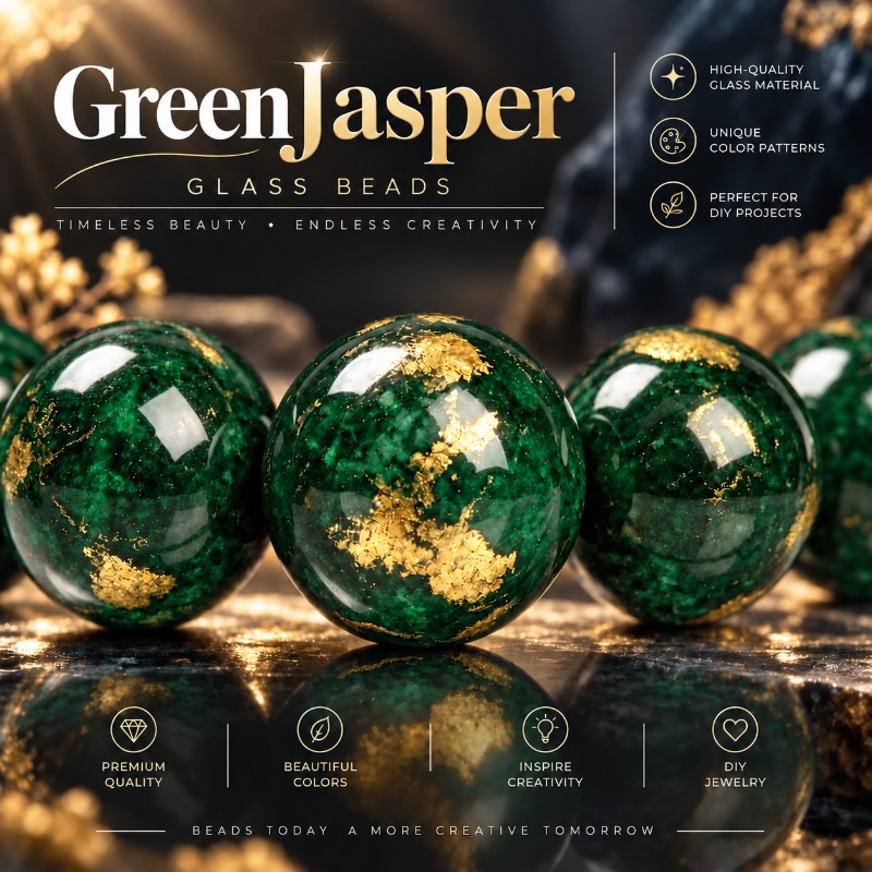 TEMU Set da 43 pezzi di zoisite verde da 8 mm in vetro, materiali per gioielli, perline per gioielli, a , forniture decorative, utilizzabile per