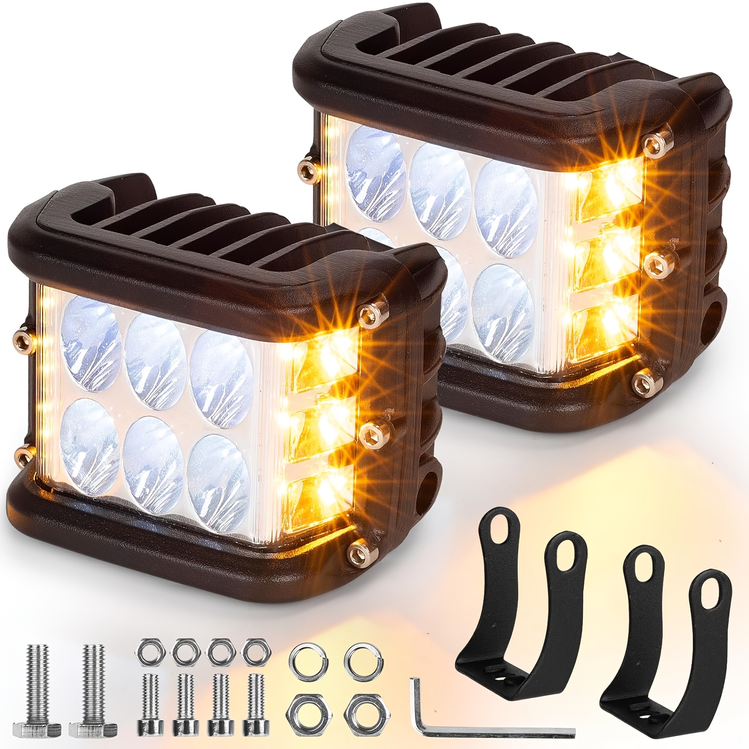 TEMU A Pair Of 4-inch Dual-sided Led Lights Designed For Off-road Use, Featuring 3 To Alternate Between White And Yellow Driving Lights, Ideal For