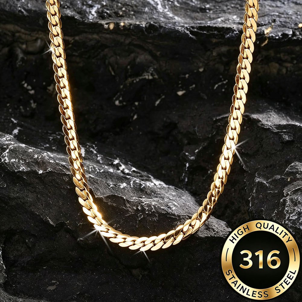 Minimalist Flat Cuban Link Chain Necklace, Unisex