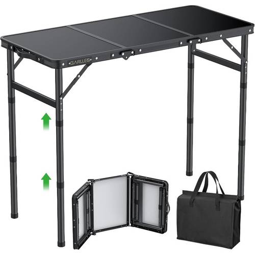 folding camping table 66 lbs 3 height adjustable portable camping table with storage bag lightweight aluminum folding picnic table for grill beach travel 34 2 l x 15 7 w