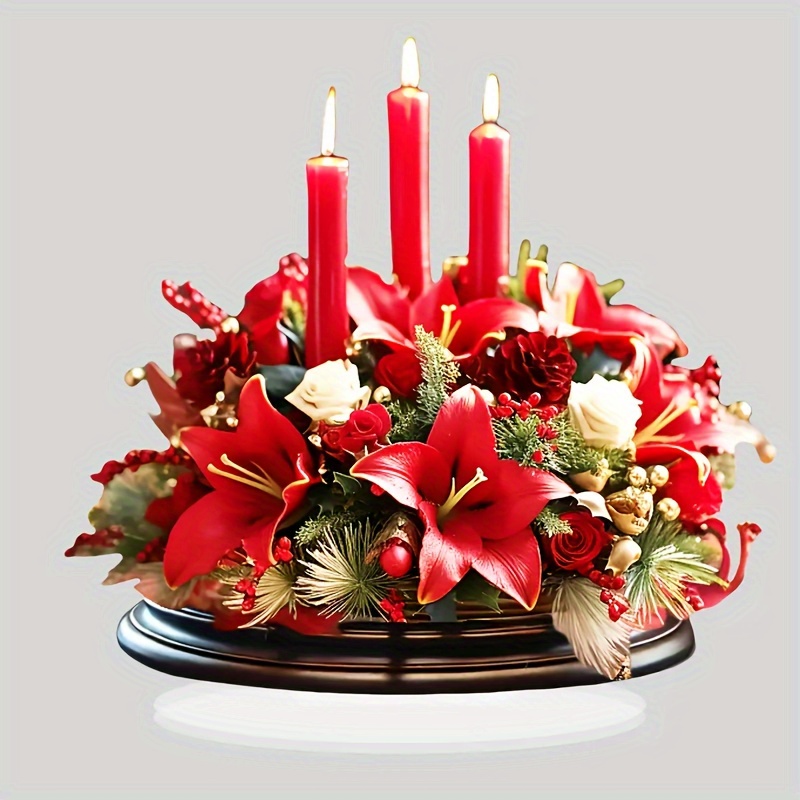 

1pc Boho Style Acrylic 2d Flat Centerpiece, Multipurpose, Romantic Decor, Non-electric, With Red Candles And Floral Arrangement, For Valentine's Day, Home, Cafe, Office, And