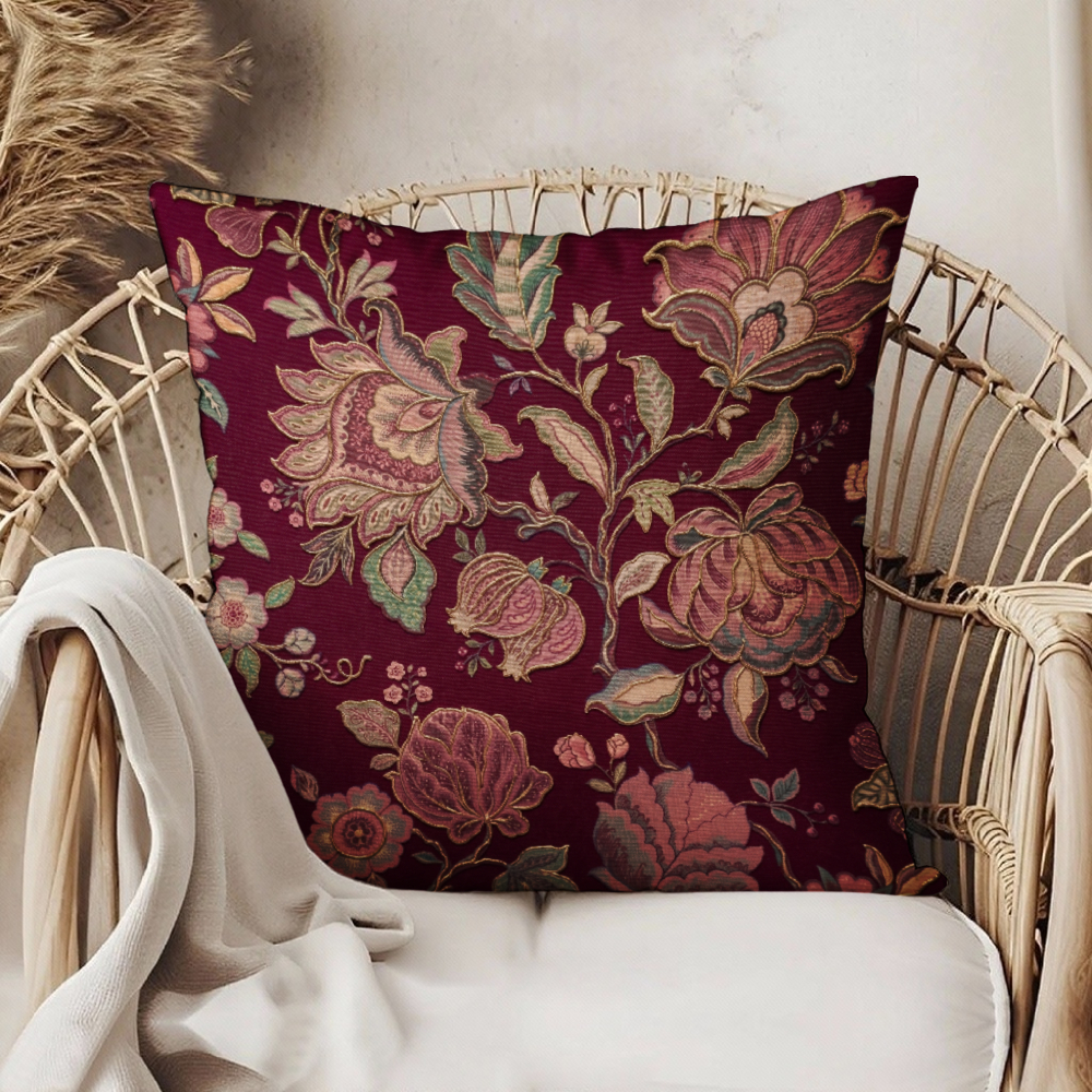 TEMU 1 stuks Bourgondische Bloemen Botanische Print Design Kussensloop Perfect voor Huisdecoratie Geschikt voor Woonkamer, Bank, Slaapkamer,