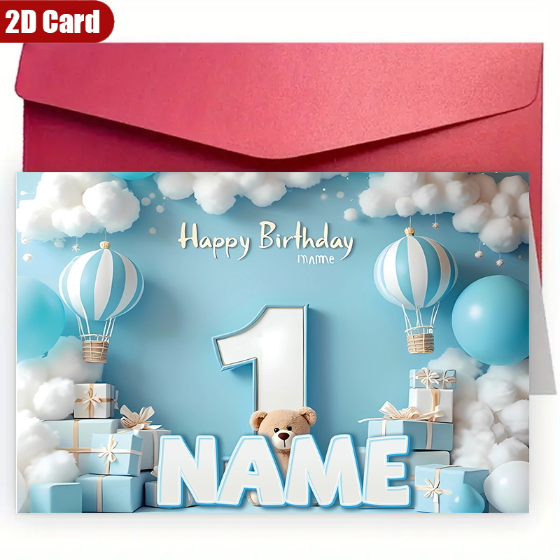TEMU Custom 2d Flat Greeting Card - 1 Personalized Happy Birthday Card With Envelope, High-quality Paper - Suitable For Couples, Family, - Perfect