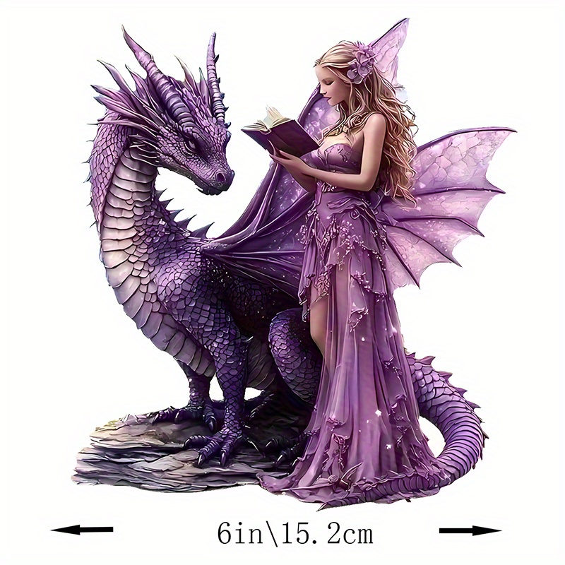 TEMU 6-inch Fantasy Dragon & Fairy Car Sticker - Purple Winged Fairy, Shiny Wings, Self-adhesive Vinyl Sticker For Laptops, Bottles, Trucks,