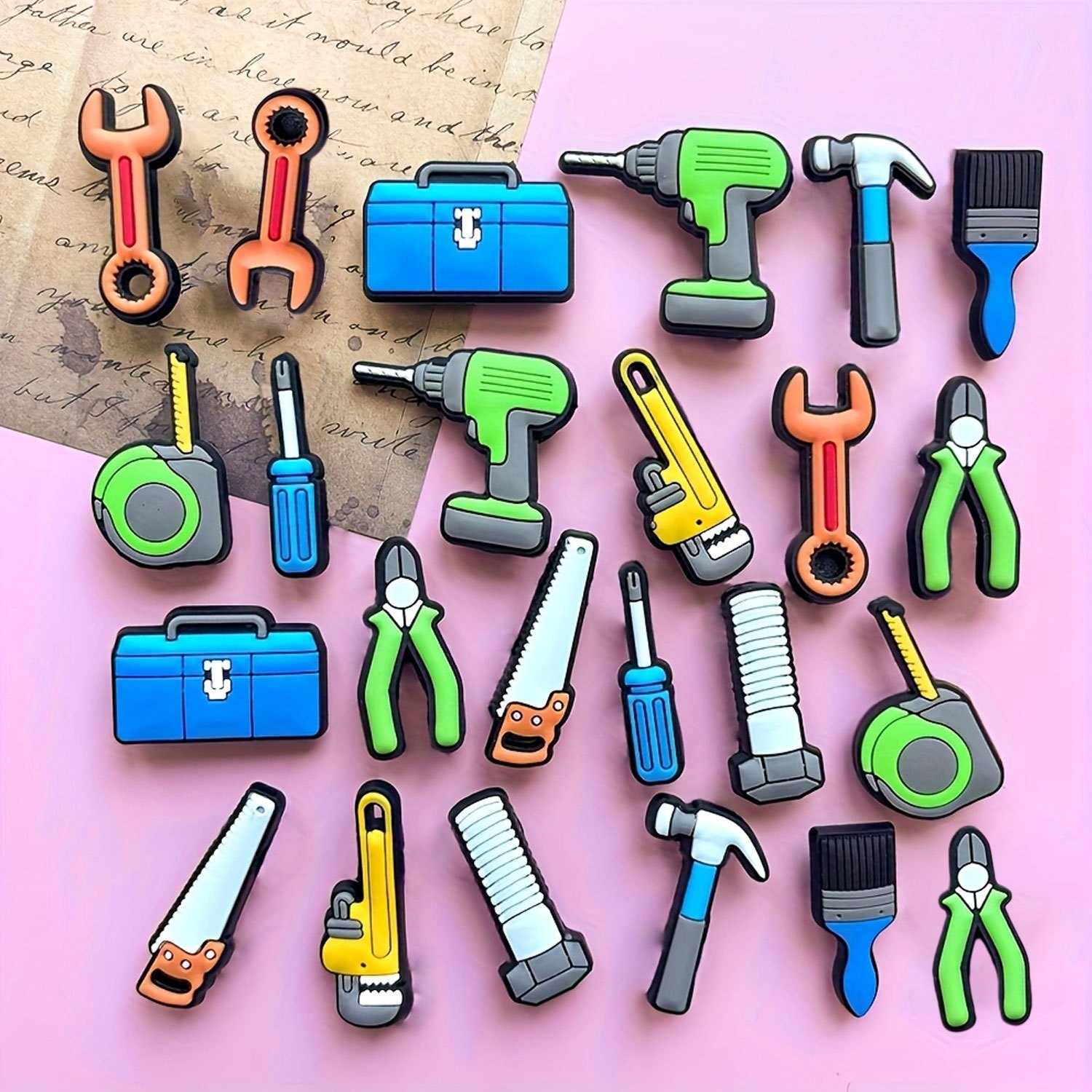 Image of 24pcs Repair Tool Series Shoe Accessories, Combined Fashionable Creative Building Accessory Set, Pvc Material Shoe Decorations, Shoe Embellishments, For Party Gifts, Holiday Gifts, And Birthday Gifts