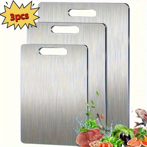 3pcs set high quality titanium steel cutting board double sided food grade stainless steel suitable for kitchen and dining use
