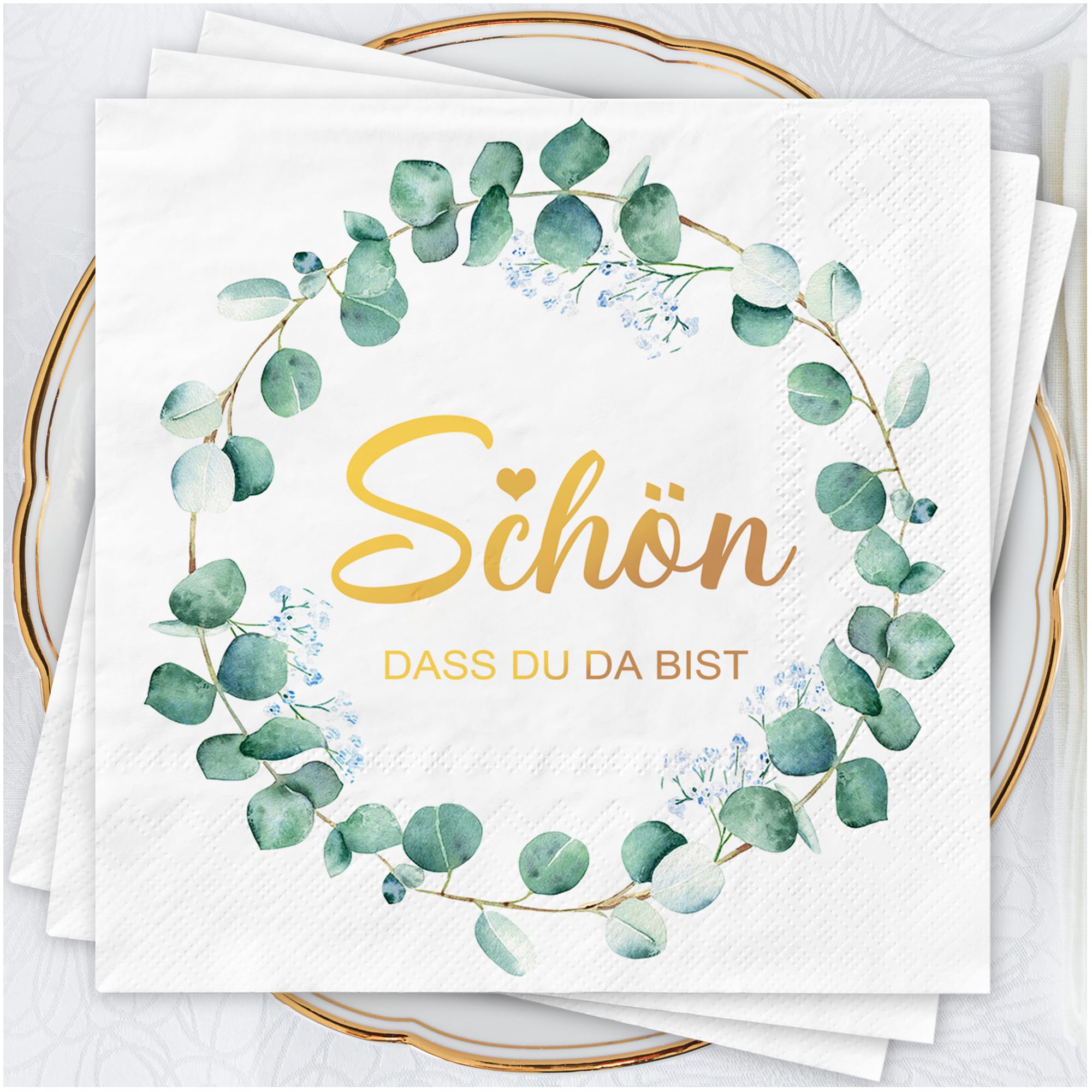 Image of Napkins For Wedding Birthday Eucalyptus Green Nice That You Are Here Confirmation Communion Christening Happy Birthday Table Decoration White Paper Napkins