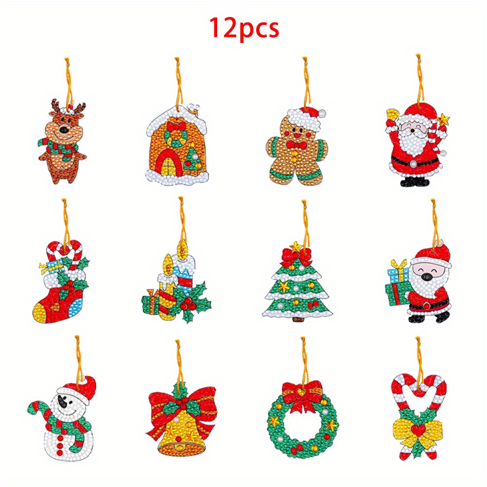 TEMU 12pcs Diamond Painting Kit, Diamond Painting Hanging Ornaments, Handmade Diy, Digital Diamond Painting Decorations, Christmas Theme Diamond