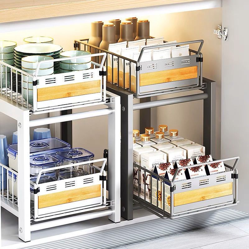 

Space-saving 2-tier Under Sink Organizer With Pull-out Drawers - Large Capacity, Carbon Rack For Kitchen & Bathroom