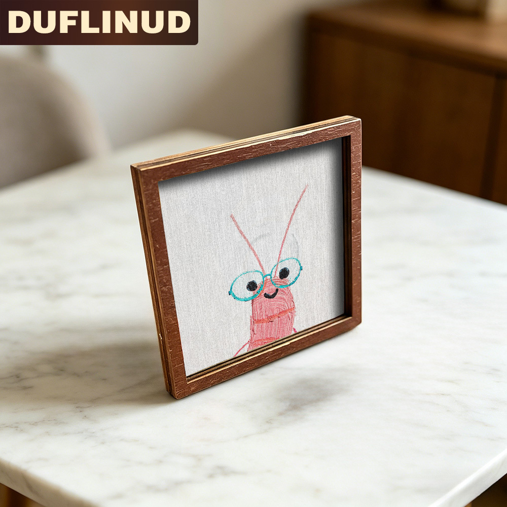 TEMU Shrimp Fridge Magnet, Mini Decorative Plaque, Tiny Decorative Painting. Features A Pink Wearing Glasses, With Hand-painted Style. Wooden Fridge