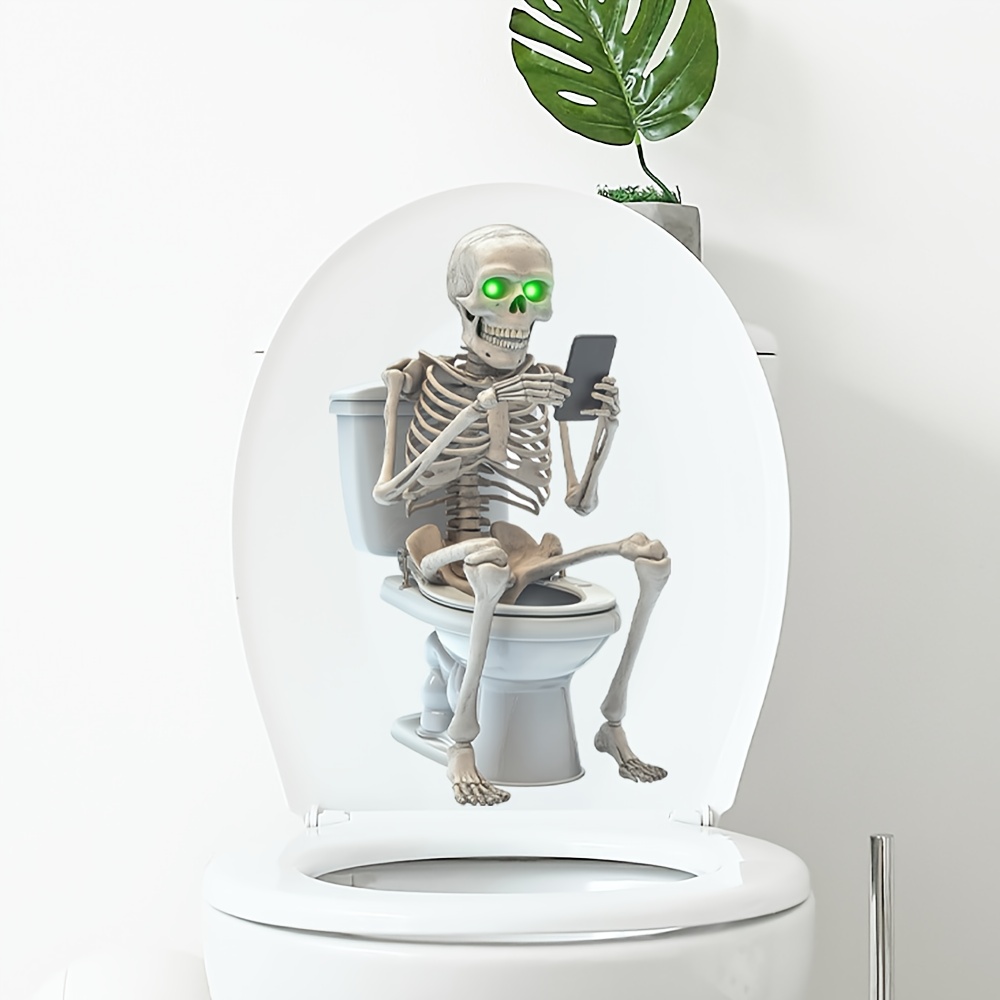 Decorative Sticker For The Bathroom Featuring A Design Of A Little Man With A Phone And A Frame, Perfect For Enhancing The Toilet Seat.