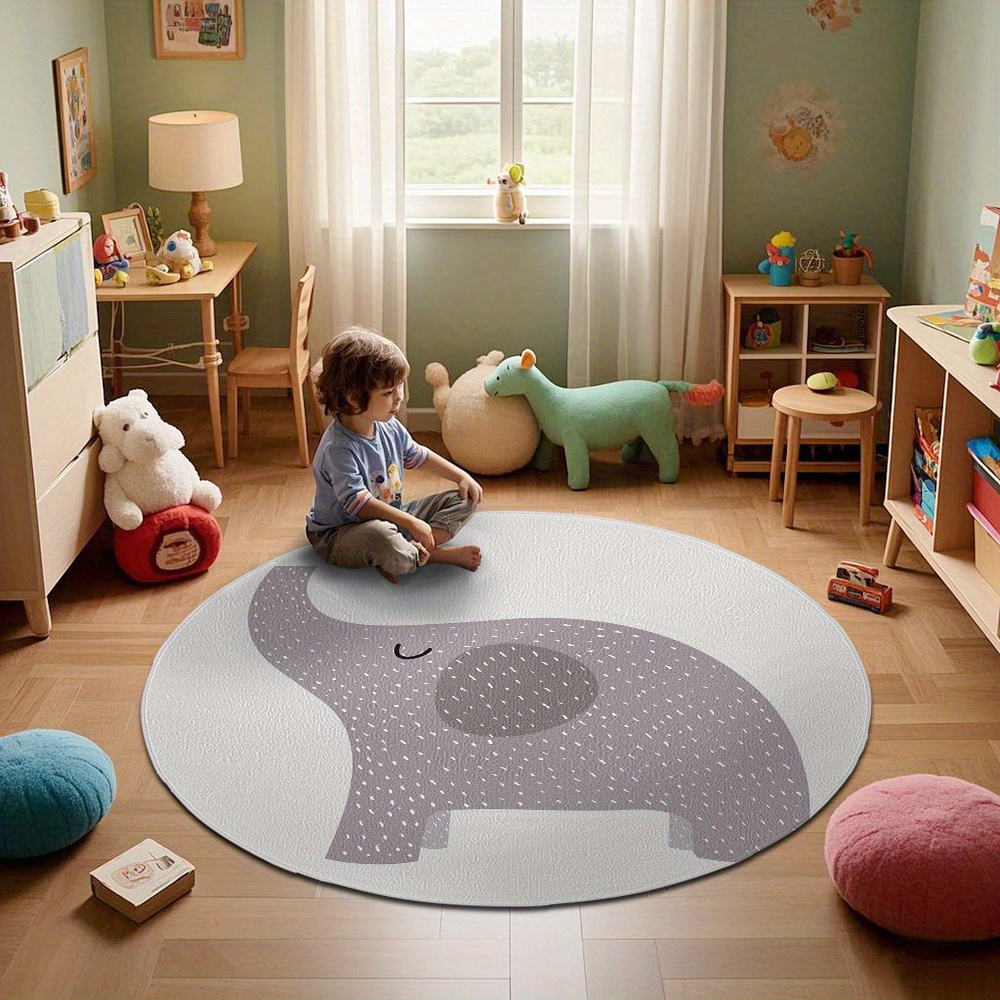 cartoon elephant polyester non slip round mat machine Temu Pakistan