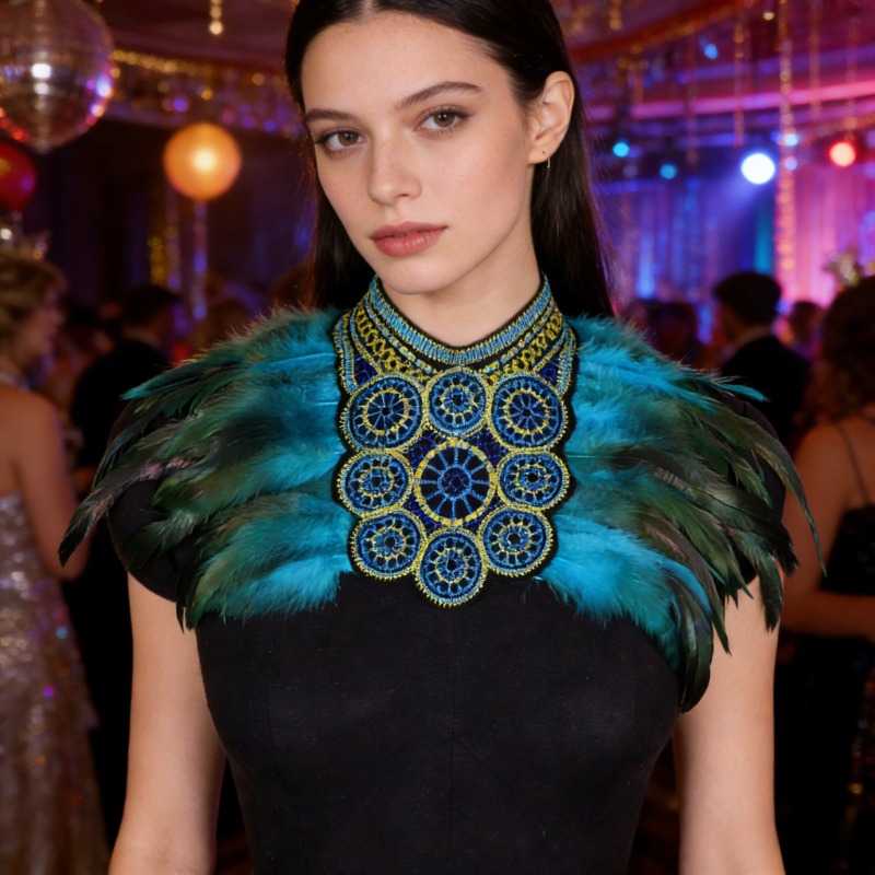 Artificial Feather Embroidered Collar Shawl | Elegant Formal Party Dance Wedding Party Dress Additions | Adjustable Neck And Shoulder Decoration